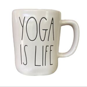 Rae Dunn Yoga Is Life Jumbo 16 Ounce Ceramic Mug Cream Black Brand New-Namaste
